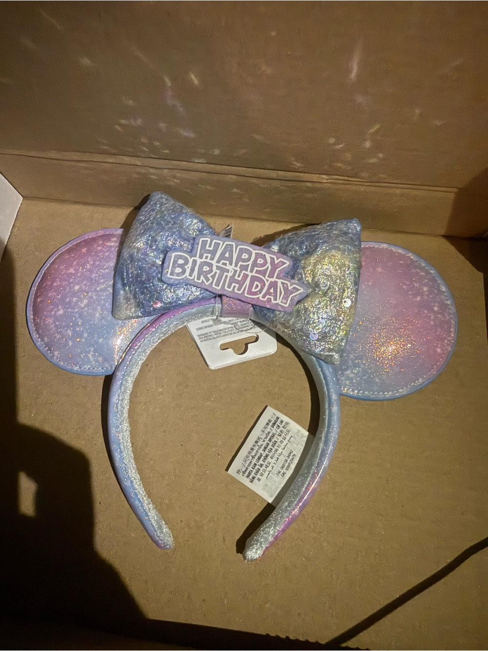 Birthday Minnie Ears Headband with removable bow - Iridescent Pink & Blue